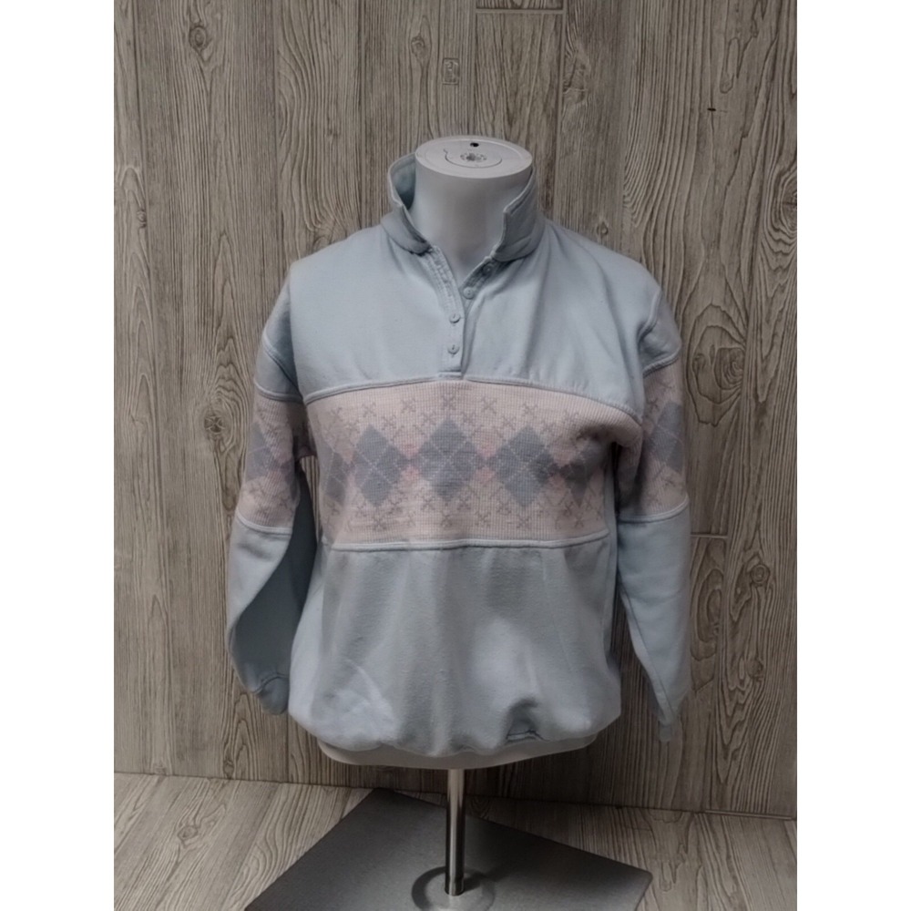 Honors Misses Medium Light Blue Pullover Sweater Long Sleeve‎ Collar 4 Button